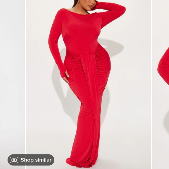 Boat Neck Maxi Dress - Red - Picture 1 of 5